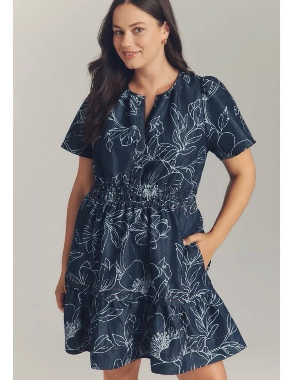 Anthropology Somerset Navy Floral denim mini dress. NWT retail $165 size M